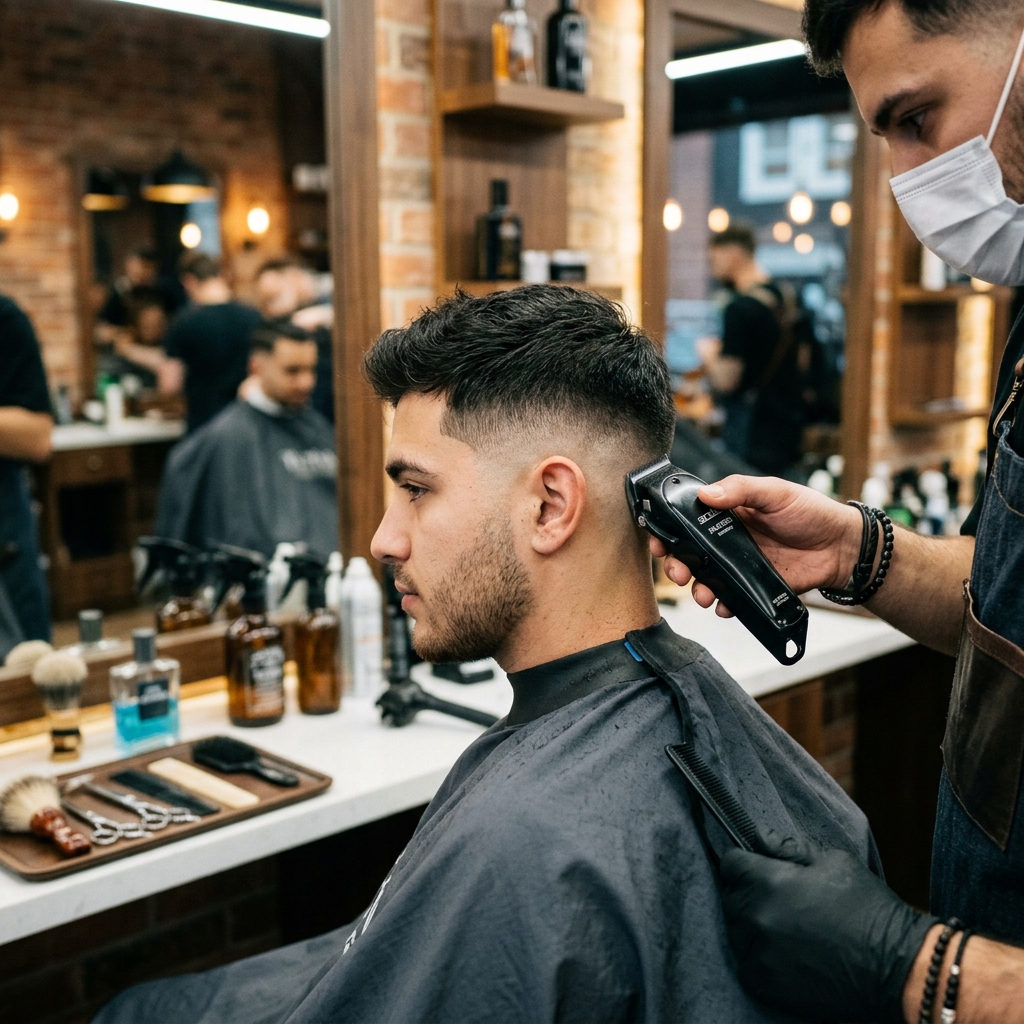 Modern barbershop interior with barber chairs and premium finishing